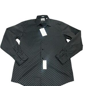 Lucky Brand Men’s Slim Fit Stretch Button Down Shirt Black White Geo Print L